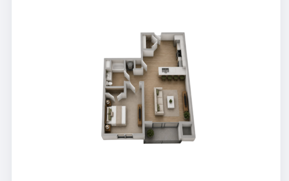 Ruby - 1 bedroom floorplan layout with 1 bathroom and 656 square feet